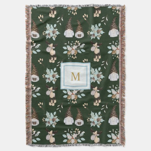 Couverture Monogramme moderne Noël Gnomes et Moose Design (devant Vertical)