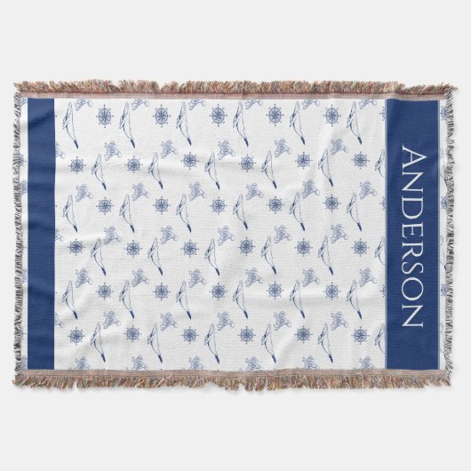 Couverture Monogramme nautique Baleines et poulpe marine Blan (Devant)