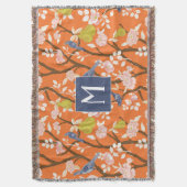 Couverture Monogramme orangé et bleu de la Chinoiserie Oiseau (devant Vertical)