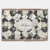 Couverture Monogramme Vintage Rose Fleurs Noir Blanc Diamant (Devant)