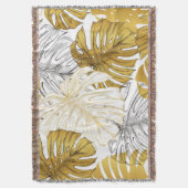 Couverture Monstera Feuilles : Blanc doré (devant Vertical)
