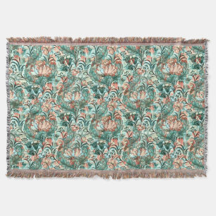 Couverture Morris Inspiré Tulipes, Peonies, Acanthus Green