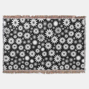 Couverture Motif à fleurs - blanc et noir