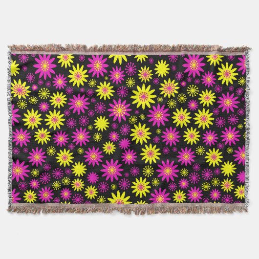 Couverture Motif à fleurs - Rose chaud, Jaune et Noir (Devant)