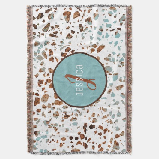 Couverture Motif Abstrait customisé Terrazzo Brown et bleu (devant Vertical)