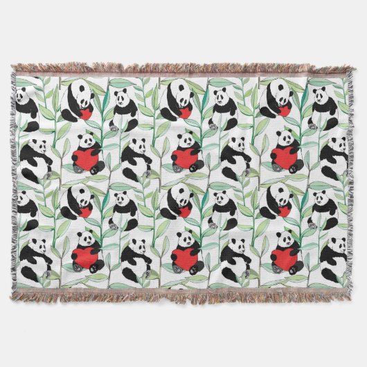 Couverture motif avec de beaux pandas avec des coeurs (Devant)