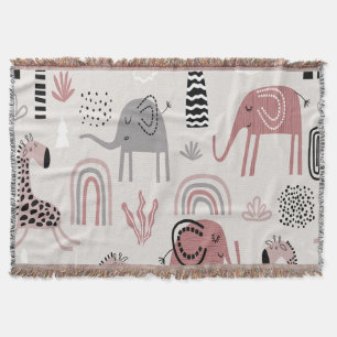 Couverture motif avec de mignons éléphants et girafes géant