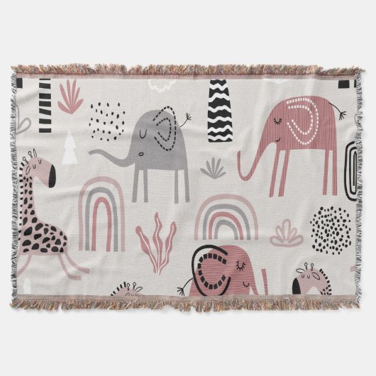 Couverture motif avec de mignons éléphants et girafes géant (Devant)