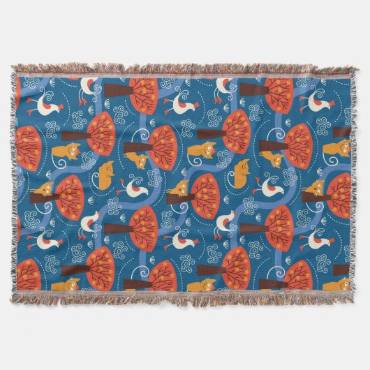 Couverture motif avec les chats et les oiseaux mignons (Devant)