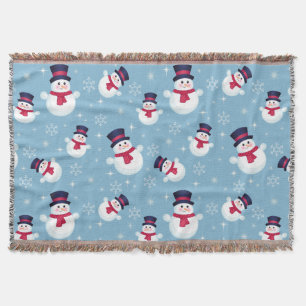 Couverture Motif bleu de Noël avec des bonhommes de neige et