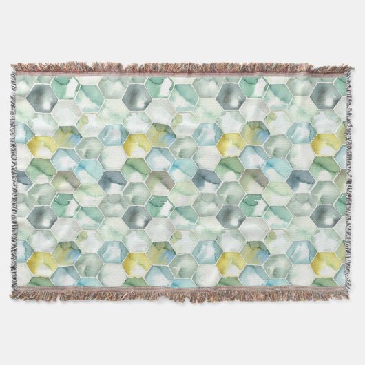 Couverture Motif bleu et vert de Honycomb d'aquarelle (Devant)