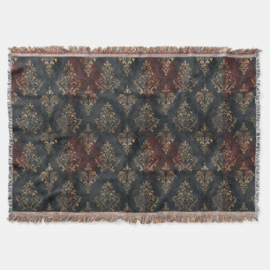 Couverture Motif Damask Noir Or Persan (2)