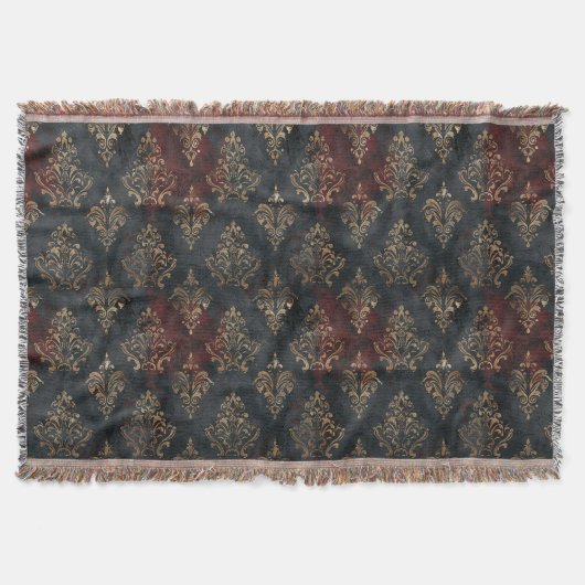 Couverture Motif Damask Noir Or Persan (2) (Devant)