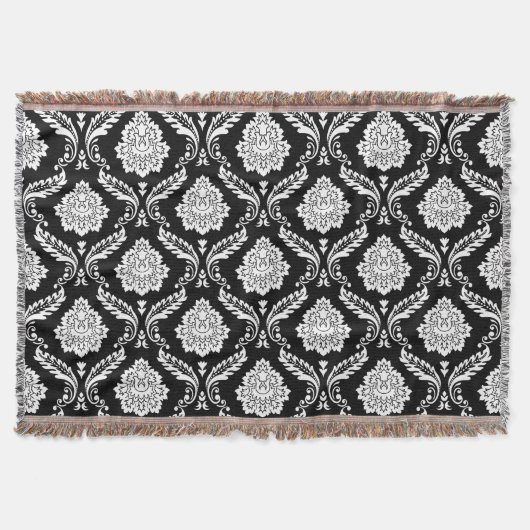 Couverture Motif Damassé Rococo Blanc sur Noir (Devant)
