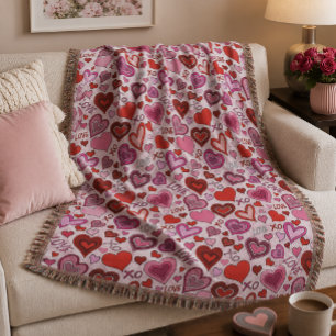 Couverture Motif d'amour de cœurs roses rouges mignons Blush