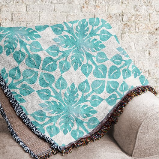 Couverture Motif d'aquarelle Hawaiian Tropical Feuille Aqua