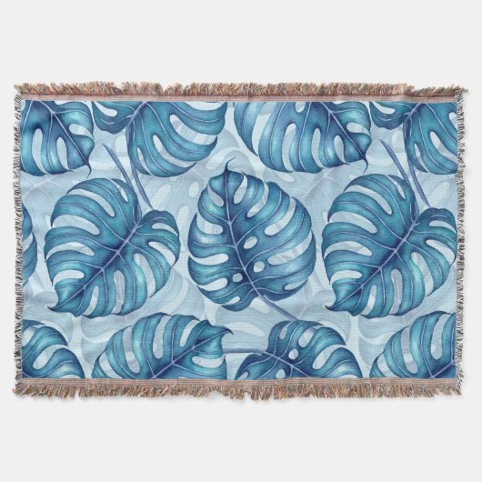 Couverture Motif d'aquarelle Monstera bleu (Devant)