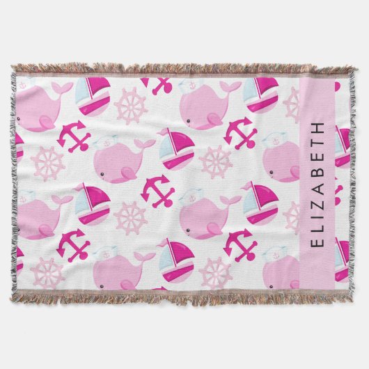 Couverture Motif De Baleines, Baleines Roses, Votre Nom (Devant)