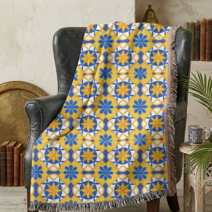 Couverture Motif de carreaux marocains bleu jaune méditerrané