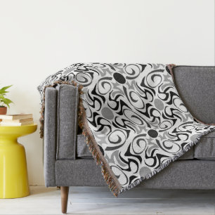 Couverture Motif de céréales tribales noir et blanc