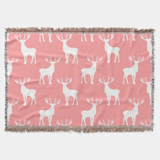Couverture Motif de cerfs blanc sur fond rose (Devant)