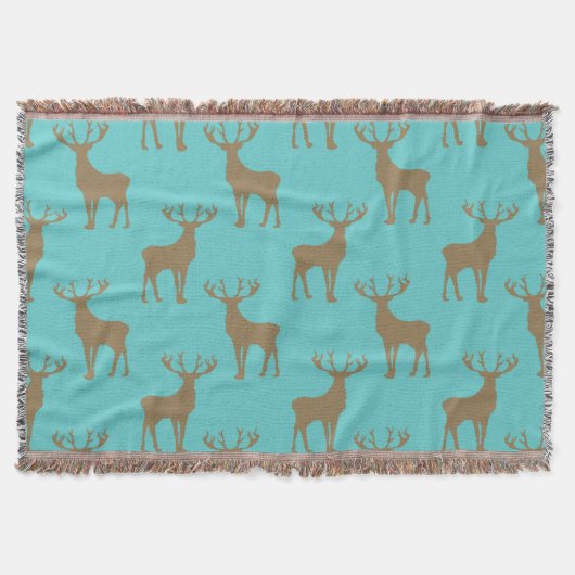 Couverture Motif de cerfs en Brown sur Turquoise (Devant)