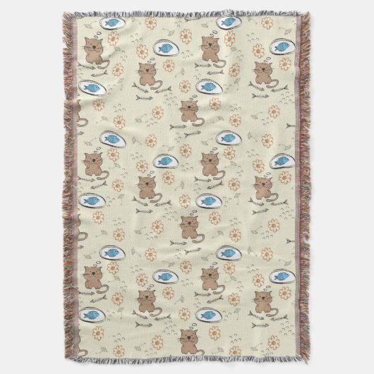 Couverture motif de chat et de poissons (devant Vertical)
