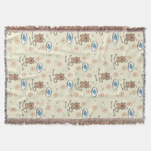 Couverture motif de chat et de poissons