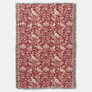 Couverture Motif de faisan et lièvre, rouge profond et crème