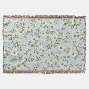 Couverture Motif de fleur de cornouiller du Sud sur fond bleu