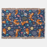 Motif De Fleurs Et Foxes Rurales Colorées