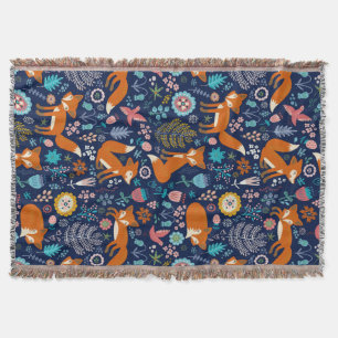 Couverture Motif De Fleurs Et Foxes Rurales Colorées