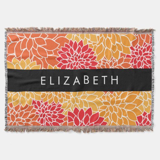 Couverture Motif De Fleurs, Orange Dahlia, Votre Nom (Devant)
