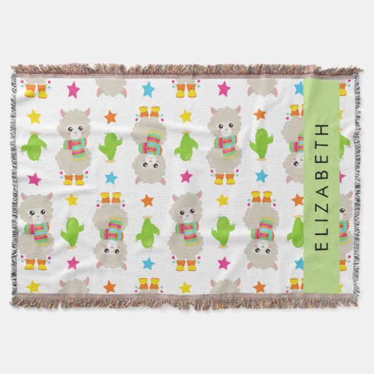 Couverture Motif De Llamas, Alpacas, Cactus, Votre Nom (Devant)