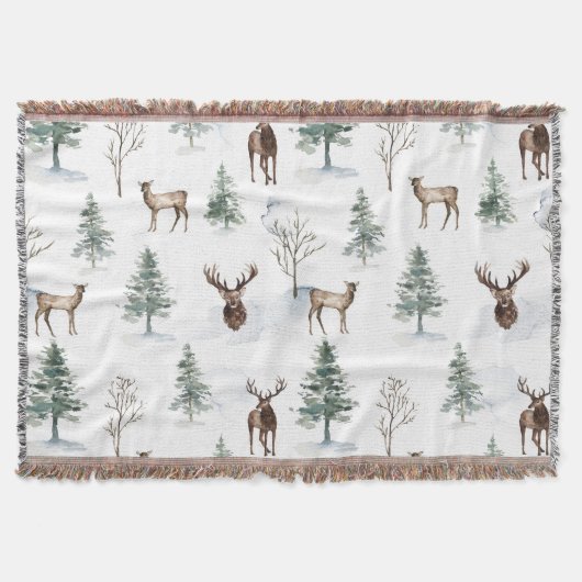 Couverture Motif de Noël cerfs d'hiver bois (Devant)