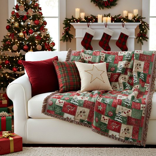 Couverture Motif de Noël en patchwork de campagne