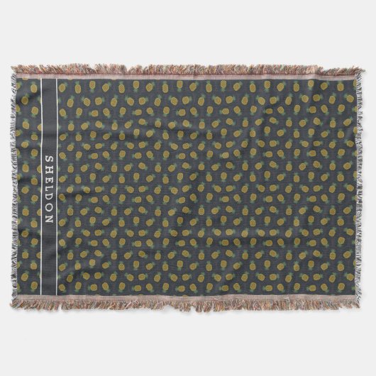 Couverture Motif de pineapple or noir rétro avec monogramme (Devant)