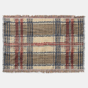 Couverture Motif de plaid tissé marine et crème