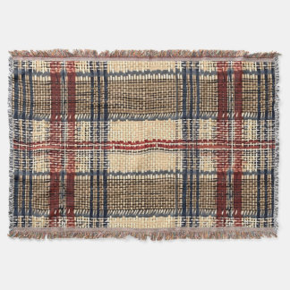 Couverture Motif de plaid tissé marine et crème