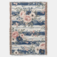 Motif de rayure florale marine à l'aquarelle Desig