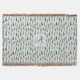Couverture Motif de sapins de forêt hivernale Décor monogramm