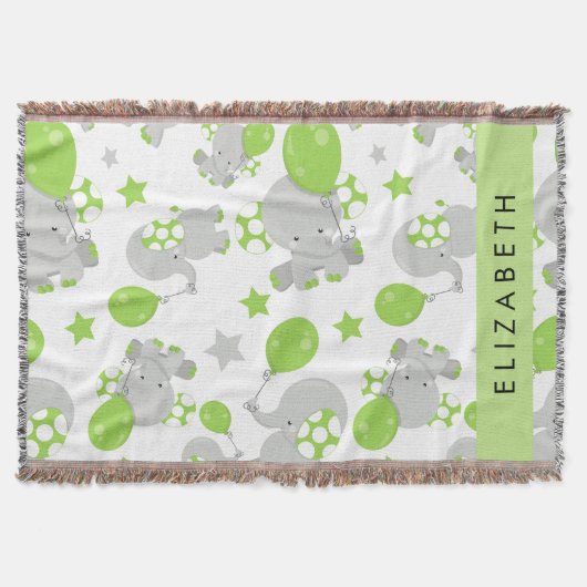 Couverture Motif D'Eléphants, Eléphants Mignons, Votre Nom (Devant)