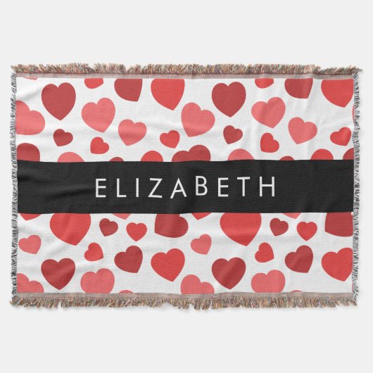 Couverture Motif Des Coeurs, Coeurs Rouges, Votre Nom (Devant)