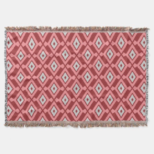 Couverture Motif d'Ikat - Bourgogne, gris et corail (Devant)