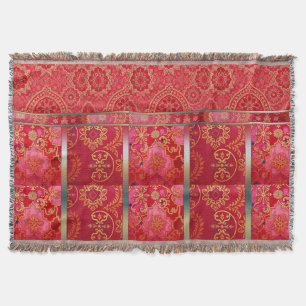 Couverture Motif doré rouge ORIENTAL - Plaid jeté