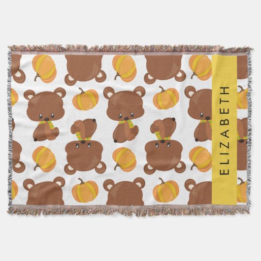 Couverture Motif D'Ours, Mignons Ours, Citrouille, Votre Nom (Devant)