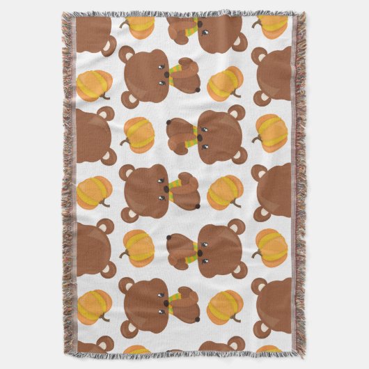 Couverture Motif D'Ours, Ours Mignons, Automne, Citrouille (devant Vertical)