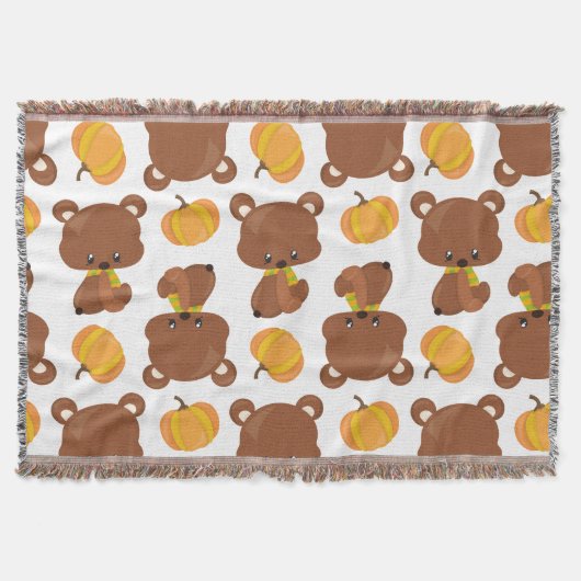 Couverture Motif D'Ours, Ours Mignons, Automne, Citrouille (Devant)