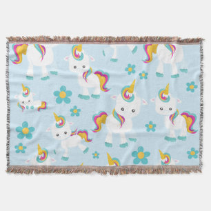 Couverture Motif D'Unicornes, De Mignons Unicornes, Fleurs