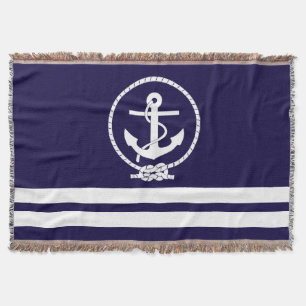 Couverture Motif élégant d'ancre et de rayures nautiques